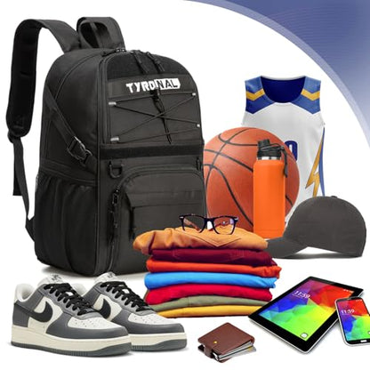 Basketball Bag Backpack with Ball Holder and Shoes Compartment,Best for Basketball, Soccer, Volleyball, Gym. (BLK)