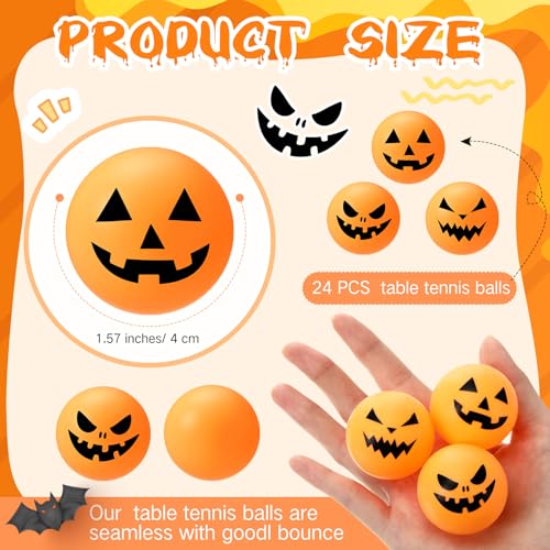 Soulchen Halloween Table Tennis Balls Bulk 40 mm Pumpking Ghost Spooky Novelty Funny Table Tennis Ball Accessories for Halloween Pumpkin Spooky Party Birthday Fun Gift