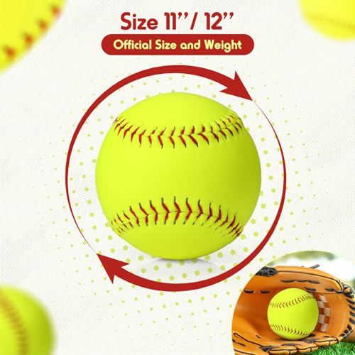 16 Pack Sports Practice Softball with Mesh Bag, Official Size and Weight Slowpitch Softball, Unmarked Leather Covered Youth Fastpitch Ball Training Ball for Training - size: 12 Inch