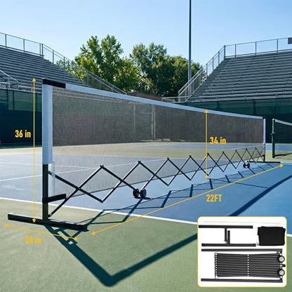 Retractable Pickleball Net with Wheels, Portable Pickleball Net Indoor/Outdoor with Heavy-Duty Metal Frame, Free Assembly, 22FT Pickle Ball Nets with Carry Bag for Driveway Backyards Garages