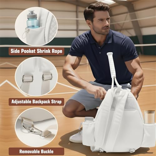 Tennis Bag – Large Capacity Racket Bag for Tennis, Pickleball & Badminton – Water-Resistant & Lightweight - color: WHITE