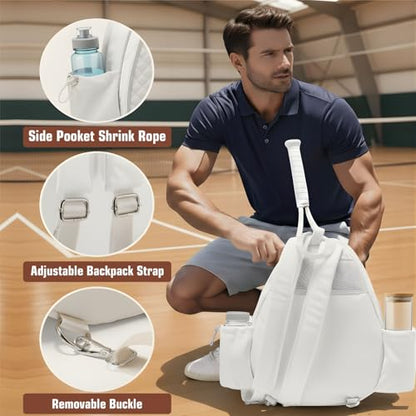 Tennis Bag – Large Capacity Racket Bag for Tennis, Pickleball & Badminton – Water-Resistant & Lightweight - color: WHITE