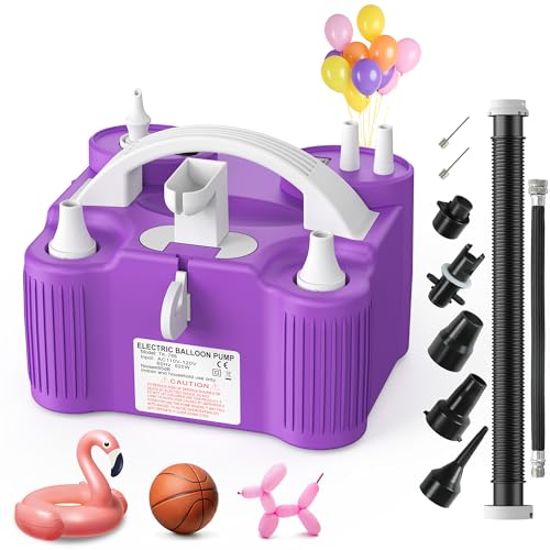 4-in-1 Electric Balloon Pump for All Balloons, Inflatables, and Sports Balls, Triple Inflating Ports for Latex Foil 260q Mylar Balloon, Inflator Deflator for Air Beds Pool Floats Yoga Balls