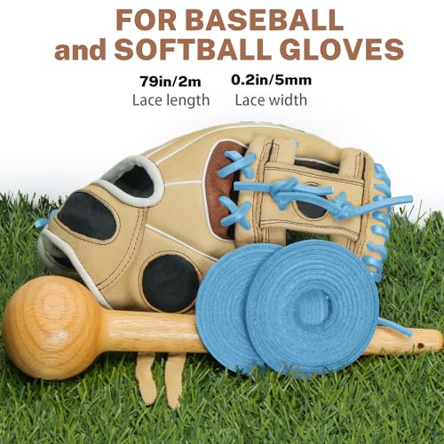 Softball Baseball Glove Lace, Mitt Lace Repair Kit Includes 2 Leather Laces and Lacing Needle for Catcher's Glove - color: Light Blue
