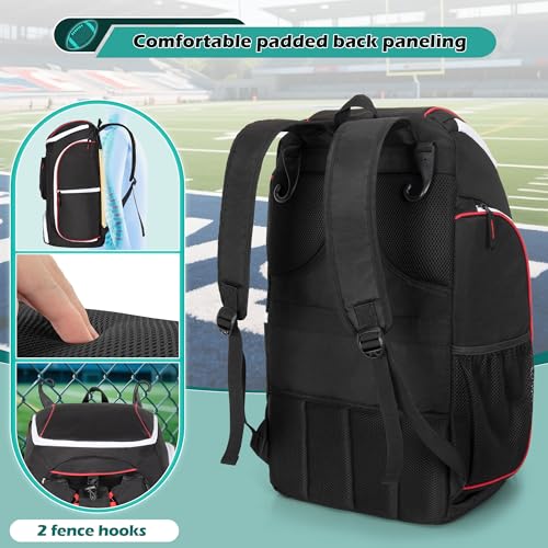 Smasrob Football Bag for Equipment with External Ball Holder, Insulated Pocket and Fence Hooks, Football Backpack for Youth and Adult - color: Black