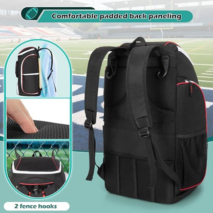 Smasrob Football Bag for Equipment with External Ball Holder, Insulated Pocket and Fence Hooks, Football Backpack for Youth and Adult - color: Black