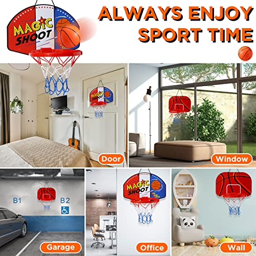 Sosation 2 Pcs Mini Basketball Hoop with 4 Basketball, Sticky Hook, Pump, Indoor No Drilling Basket Ball Hoop Decompress Game for Kid Adult Back to School Gift - style: Shoot Style