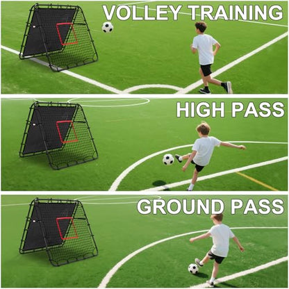 Adjustable Soccer Rebound Net | Double-Angle Soccer Trainer with Steel Frame | Portable Folding Rebounder for Passing & Shooting Practice | Outdoor Sports Equipment for Youth & Adult - size: 4×4×4.3FT