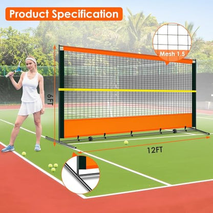 ORIENGEAR Tennis Rebound Practice Wall - 12ft x 6ft Rebounder Net for Racquet Sports, Ball & Pickleball, Training Backboard for Court Backyard and Indoor & Outdoor Use