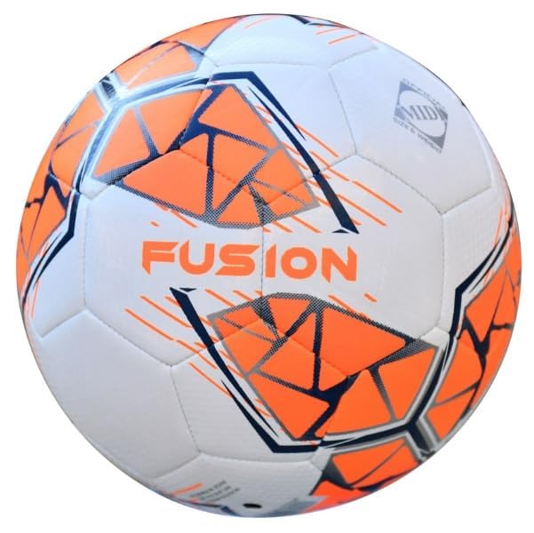 Precision Fusion High Performance Midi Football, Durable, Machine Stitched TPU, 2mm EVA Lined, Lightweight 220g - color: White/Fluo Orange/Navy