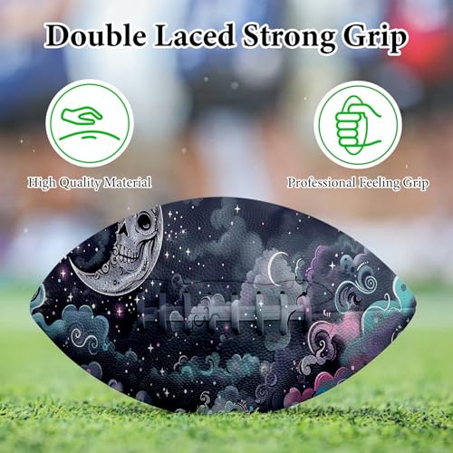 American Football, Official Size 11.9 x 7.3 Inch, Premium Composite Leather High-Grip Ball with Pro-Style Lacing, Unique Prints for Training, Games & Gifts - color: Skull Moon Nebula