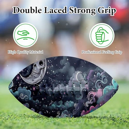 American Football, Official Size 11.9 x 7.3 Inch, Premium Composite Leather High-Grip Ball with Pro-Style Lacing, Unique Prints for Training, Games & Gifts - color: Skull Moon Nebula
