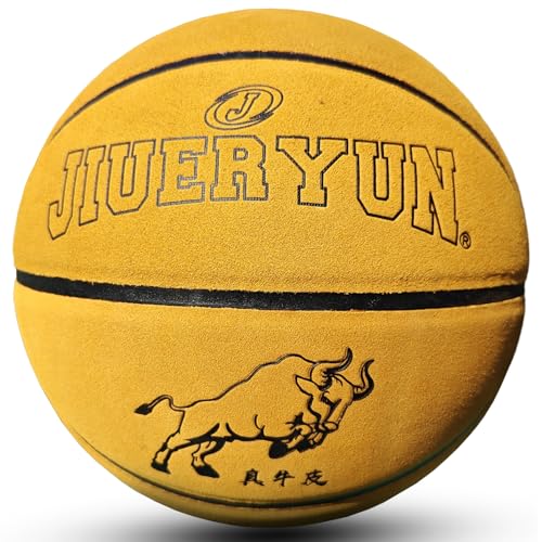 Professional Top-Grain Cowhide Basketball, Indoor Game Leather Ball for Competition & Training - color: Yellow