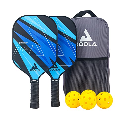JOOLA Pickleball Paddles Set of 2 – Multiple Colors - Reinforced Fiberglass Surface – Lightweight, Durable, Beginner-Friendly Racket Design – Set Includes Balls & Bag – USAP Approved - color: Set | Blue