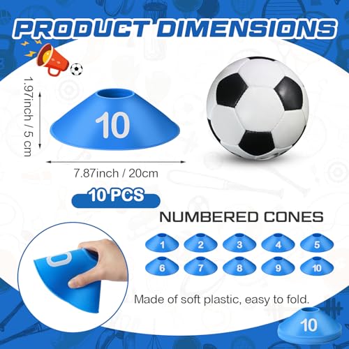 10 Pcs Numbered Sports Disc Cones 1-10 Soccer Cones with Mesh Carry Bag Flexible Agility Cones Soft Field Cones for Gym PE Classes School Activities Games, Sports Training Equipment - color: Blue