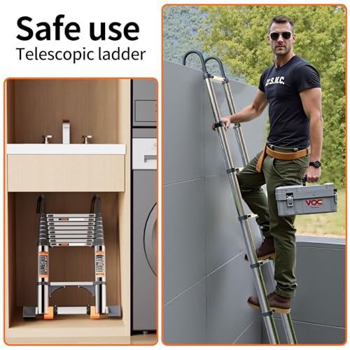 Telescoping Ladder,with Stable Hook and stabilizer barand,Extension Ladder, Heavy Duty 330lbs Max Capacity, Multi-Purpose Collapsible Ladder for RV or Outdoor Work (19.5FT/5.9M) - size: 19.5FT/5.9M