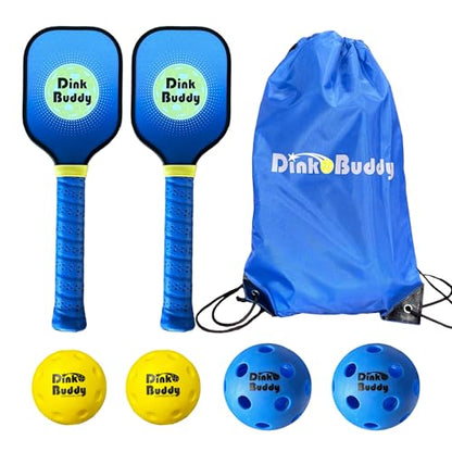 3-in-1 (with 1 Mini 6’ Wide Pickleball Net) & 2-in-1 Pickleball Trainer Options, Sports Gifts with 4 Kelso Balls (2 Trainer + 2 Standard), 2 PickleDojo Paddles, & 1 Drawstring Backpack - size: 2-in-1