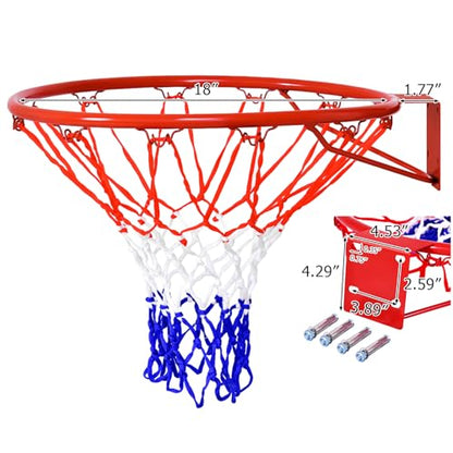 Goplus 18’’/15’’ Replacement Basketball Rim, Wall Door Mounted Basketball Hoop with All Weather Net, Indoor Outdoor Hanging Basketball Rim Goal Outside - size: 18", style: Red
