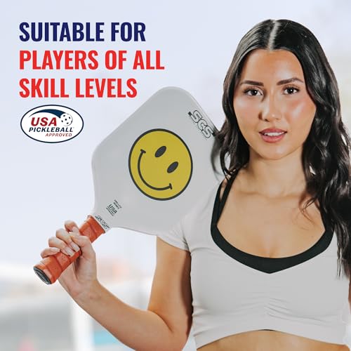 SCS Carbon Fiber Pickleball Paddle – USAPA Approved 2024 – Lightweight, Enhanced Spin, Sure-Grip Handle – Evo-Lite Series for Intermediate Players - color: Happy Paddle