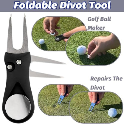 7Pcs Golf Accessories Kit, Include Golf Club Cleaner Towel Ball Bag Divot Tool Score Counter Range Chart Card Tee Elevator