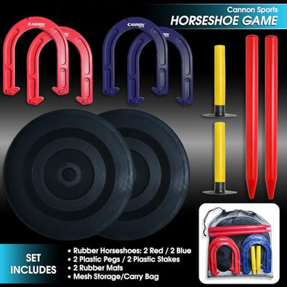 Cannon Sports 13pc Horseshoe Game Set – Portable Indoor/Outdoor Lawn Game with Safe Plastic Horseshoes & Carry Bag – Perfect for Backyard, Tailgates, Camping, and PE Classes