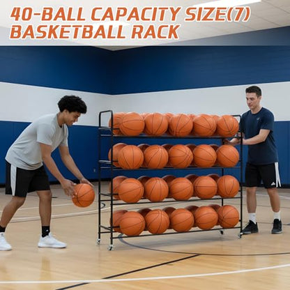 Colingmill Heavy Duty Basketball Rack with Wheels, Multi-Tier Rolling Ball Storage Cart, Sports Equipment Organizer for School, Gym, Club Shoot Training