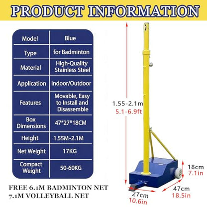 Volleyball Poles,Portable Volleyball Poles for Backyard,Badminton Net Set with Wheels Indoor Volleyballs/Badminton Poles & Nets Adjustable Height,for Adults Youth Kids Stadium