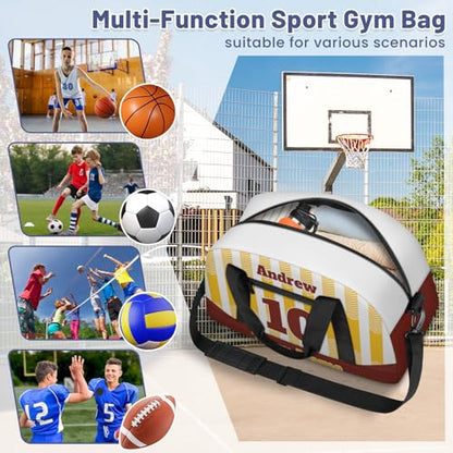Basketball Soccer Gifts for Boys Girls - Custom Sports Duffle Bag, Personalized Name & Team Bag, Water-Resistant Gym Bag for Basketball, Soccer, Volleyball | Y-Yellow Dark Red - color: Y-Yellow Dark Red