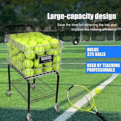 Training Ball Pickup Basket Holds 350 Balls Large Capacity Wheeled Tennis Ball Hopper for Tennis/Pickleball/Baseball/Softball