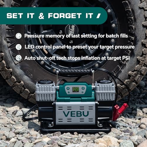 ‌Off-road Air Compressor 12V Tire Inflator, 150PSI with Auto Shut Off, Digital Display & Preset, 10.6CFM Fast Inflation for Off-road Vehicles, Trucks, SUVs, RVs, ATVs - style: Dual Cylinders + Digital Display