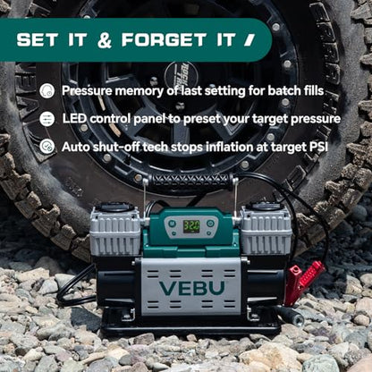 ‌Off-road Air Compressor 12V Tire Inflator, 150PSI with Auto Shut Off, Digital Display & Preset, 10.6CFM Fast Inflation for Off-road Vehicles, Trucks, SUVs, RVs, ATVs - style: Dual Cylinders + Digital Display