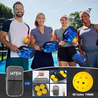 Pickleball Paddles Set of 2 or 4, or Single Paddle – USAPA Approved Fiberglass Surface Pickleball Rackets Set for Men & Women - color: Blue*4