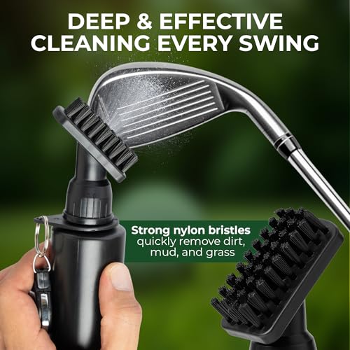 Golf Club Brush Cleaner - Water Bottle 7.5 Inches Holds 4 Ounces of Water - 45cm Retractable Clip - Club Cleaner - Essentials Golf Accessories for Men and Women