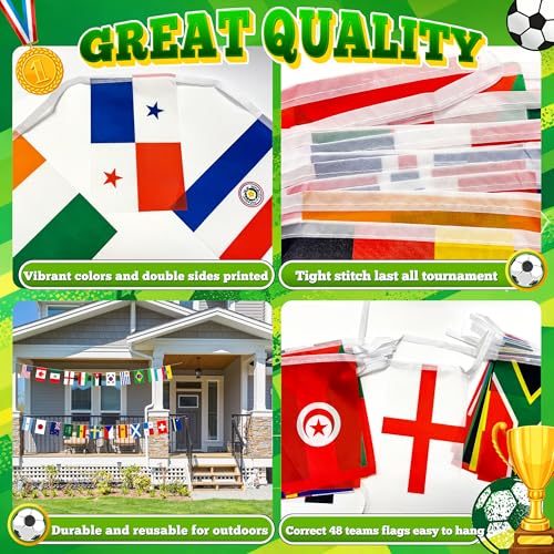 1 Pack 49ft World Soccer 2026 Cup String Flags, 48 Participating Countries Bunting Banner, Double Sided Football Decorations for Backyard, Room, School, Bar, Street World Soccer 2026 Cup Flags