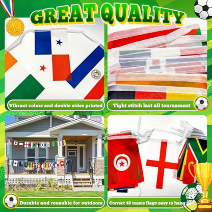 1 Pack 49ft World Soccer 2026 Cup String Flags, 48 Participating Countries Bunting Banner, Double Sided Football Decorations for Backyard, Room, School, Bar, Street World Soccer 2026 Cup Flags