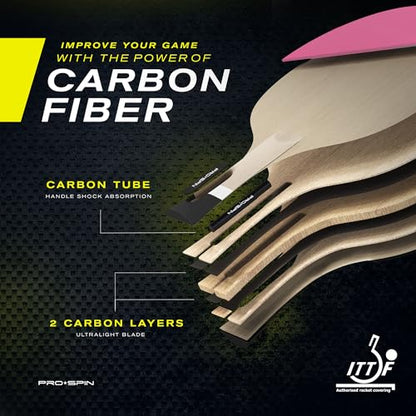 PRO-SPIN Ping Pong Paddles – ITTF Approved Professional Table Tennis Rackets with Carbon Fiber for Superior Control | 7-Ply Blade, Premium Rubber, 2.0mm Sponge - color: 1-Pack | Pink