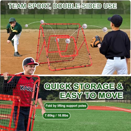 BaseGoal Baseball and Softball Rebounder Net,Baseball Rebounder,Volleyball Rebounder,Pitch Back Net,Multi-Sport Training Rebound Screen,with Pitching Target,Easy Adjustable Angles - size: 47x47 IN, style: Red