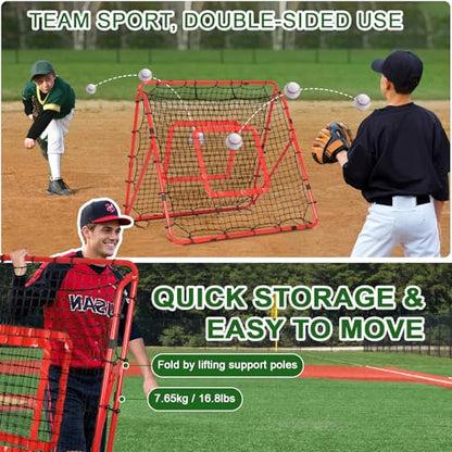 BaseGoal Baseball and Softball Rebounder Net,Baseball Rebounder,Volleyball Rebounder,Pitch Back Net,Multi-Sport Training Rebound Screen,with Pitching Target,Easy Adjustable Angles - size: 47x47 IN, style: Red