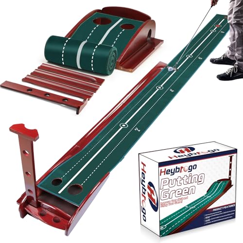 Golf Putting Mat – Premium Putting Green Indoor with Wooden Base, Velvet Surface & Automatic Ball Return System, Perfect Golf Gift for Men for Home or Office Practice