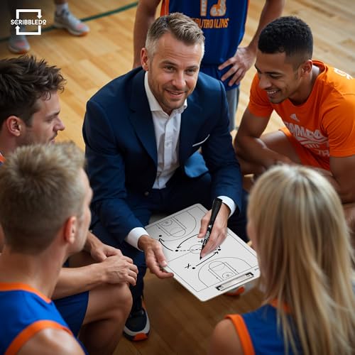 SCRIBBLEDO Basketball Dry Erase Coaching Clipboard Coach Board with Court Diagram, Double-Sided Strategy Whiteboard for Plays, Drills & Game Planning - style: Option 1