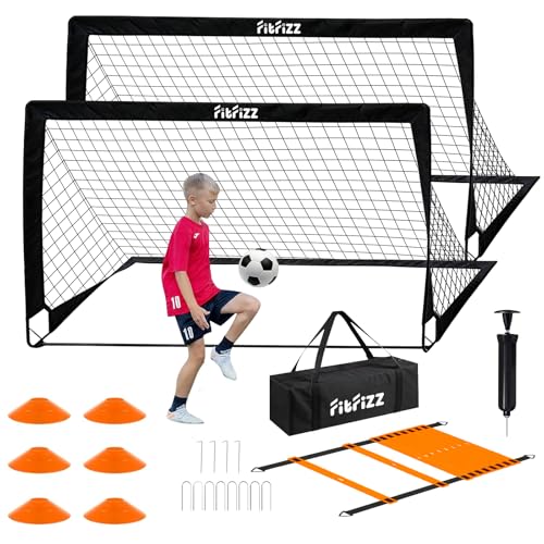 Soccer Goal, Soccer Goals for Backyard, 6x4ft Portable Pop Up Soccer Net Set, Soccer Training Equipment with Soccer Ball, Ladder and Cones - color: Black