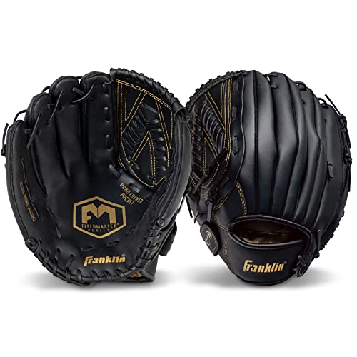 Franklin Sports Field Master Baseball + Softball Glove - Field Master Adult + Youth Baseball + Softball Mitt - Men's + Women's Gloves - Right Hand Throw - color: Black/Gold, style: 13" - Basket "V" Web