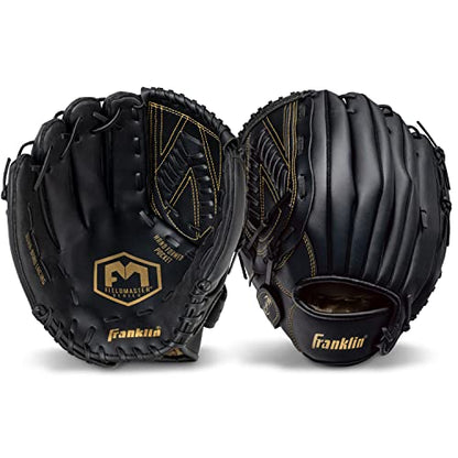 Franklin Sports Field Master Baseball + Softball Glove - Field Master Adult + Youth Baseball + Softball Mitt - Men's + Women's Gloves - Right Hand Throw - color: Black/Gold, style: 13" - Basket "V" Web
