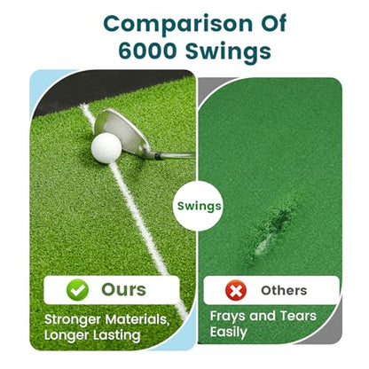 Golf Hitting Mat with Ball Tray, 5x4 / 6x4 ft, 26mm / 31mm Thick, Pro & Elite Turf with Swing Path Line, Premium Golf Practice Mat for Indoor & Outdoor Swing, Chipping, Training