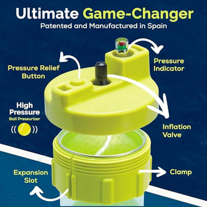 BALL RESCUER: Tennis Ball Pressurizer – Converts Compatible Tennis Ball Container into a 30 psi Ball Pressurizer & Extends Ball Life (Pump & Container not Included in Standard and Standard Plus) - size: With Pump & Ball Container