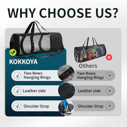KOKKOYA Diving Scuba Surfing Snorkeling Dive Mesh Beach Bag Duffle Bags with Zipper and Adjustable Shoulder Strap 43L and 113L Options for Travel Fitness Camping Swim Gym Gears Balls