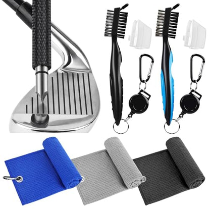 6 Pcs Golf Cleaning Kit, Golf Club Brush Groove Sharpener Cleaner Microfiber Towel with Carabiner Clip Set Sports Cleaning Tool Accessories for Men Women