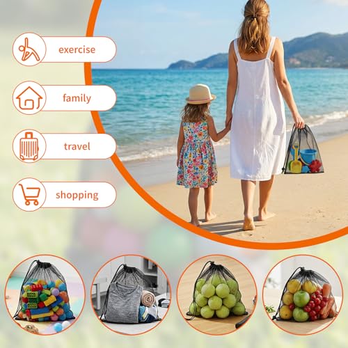 6-Pack Mesh Bags Drawstring- 11.8'' x 9.8'' Breathable Mesh Bag w/Lock for Gym,Travel, Camping, Beach - Multipurpose Storage Net Bag for Balls, Swim Gear, Laundry, Toys