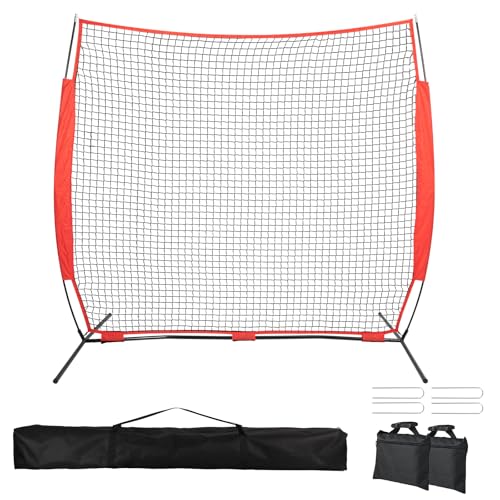 7x7/16x10/20x10ft Backstop Net, Ball Stop Net with Handbag,Fix Sports Net Barrier by 4 Spike&2 Sandbag,Sports Practice Barrier Net for Baseball,Softball,Lacrosse Train,Backstop Net for Backyard - style: 7X7ft red