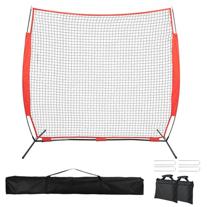 7x7/16x10/20x10ft Backstop Net, Ball Stop Net with Handbag,Fix Sports Net Barrier by 4 Spike&2 Sandbag,Sports Practice Barrier Net for Baseball,Softball,Lacrosse Train,Backstop Net for Backyard - style: 7X7ft red